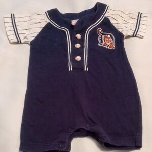 Detroit Tigers Baby Romper with Embroidered Patch In Navy And White